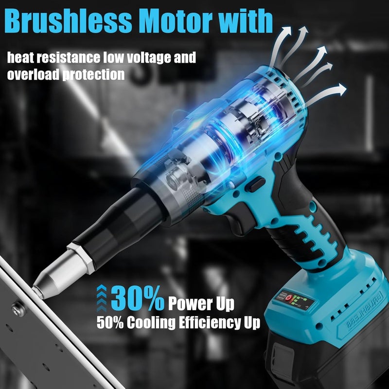 Cerycose Rivet Gun Compatible with Makita 18V Battery,Cordless Riveters Tool,Brushless Rivet with 3 Size(1/8", 5/32", 3/16") Aluminum Rivets & LED Light for Construction,Metalworking - Image 4